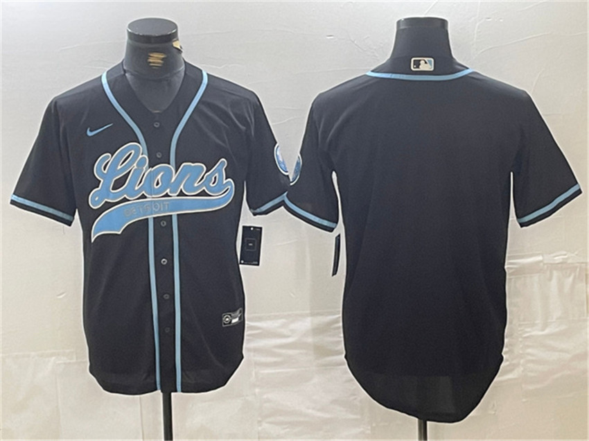Men's Black Detroit Lions Blank Cool Base Stitched Baseball Jersey